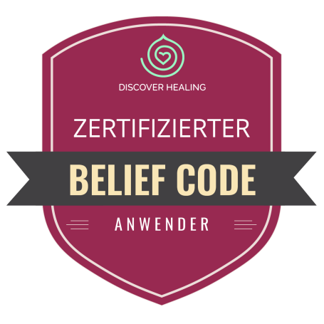 Zertifikat für zertifizierten Belief Code Anwender in Rot und Schwarz.